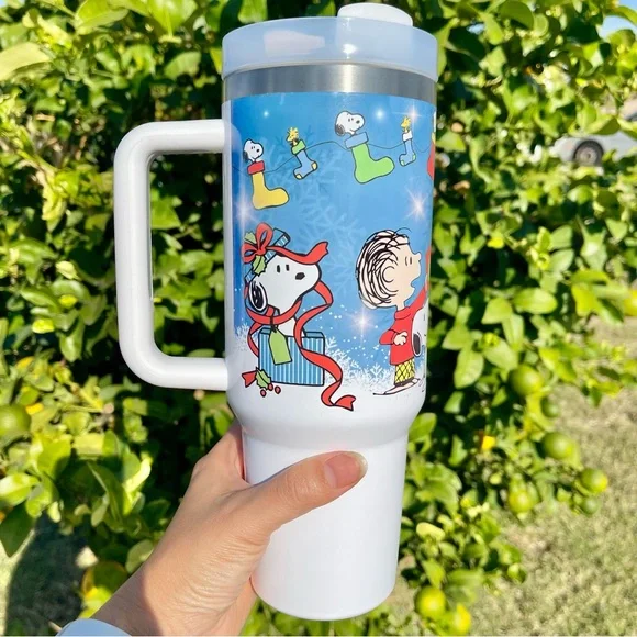 NEW 40oz tumbler Peanuts Snoopy friends Christmas 40 oz Cups stainless travel - Picture 2 of 6